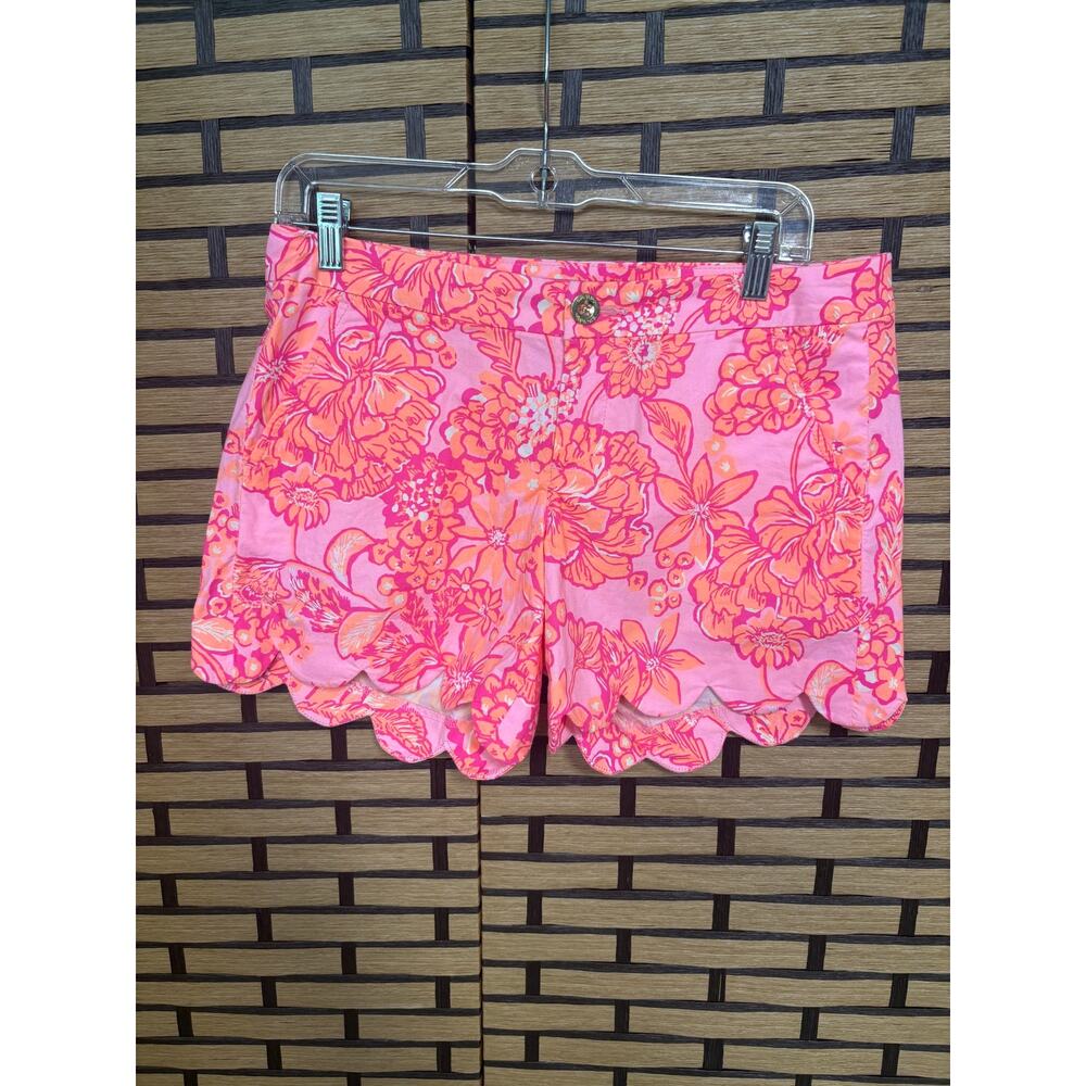 Lilly Pulitzer Orange And Pink Floral Scalloped Buttercup Shorts Size 4